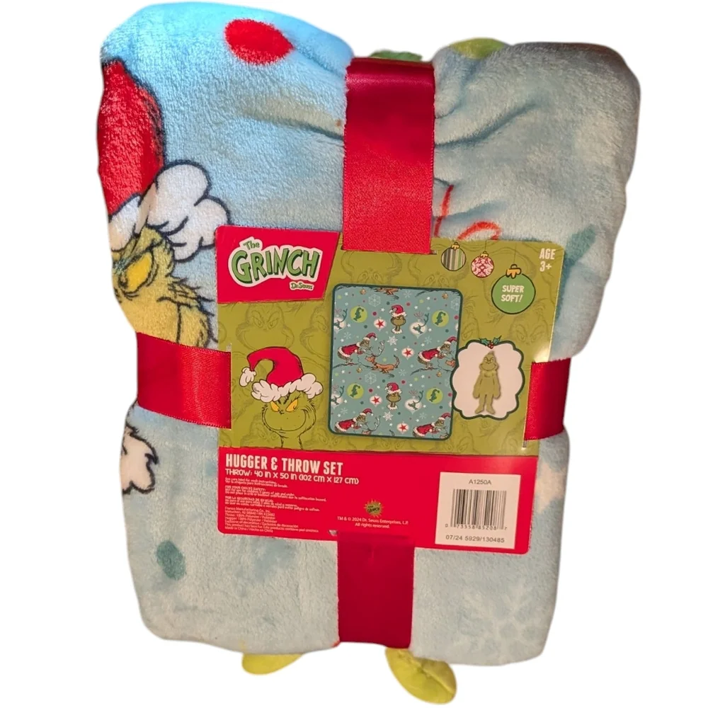 Dr. Seuss The Grinch Plush Hugger & Throw Set NWT - Picture 2 of 11